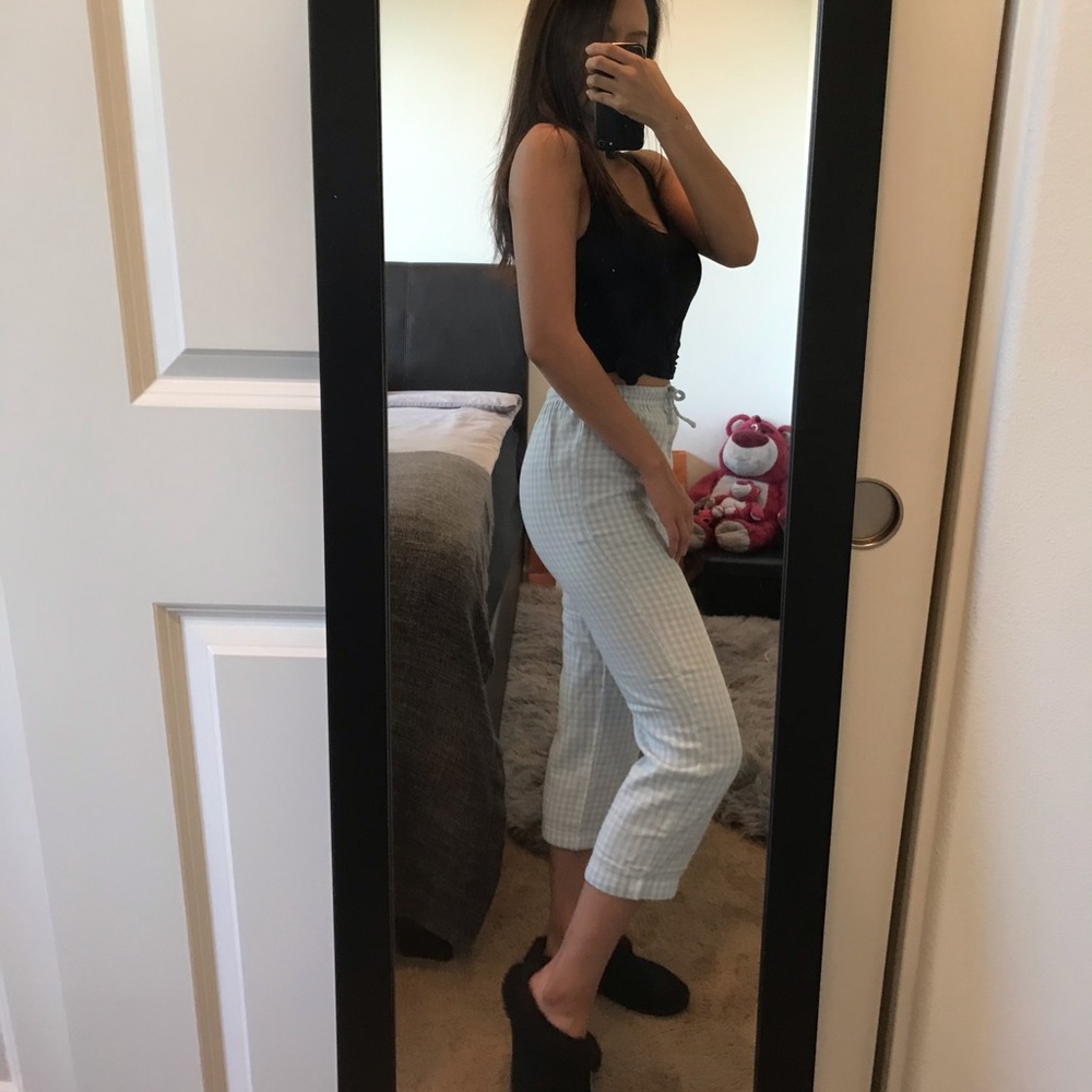 💛Comfy baby blue checkered lounge pants